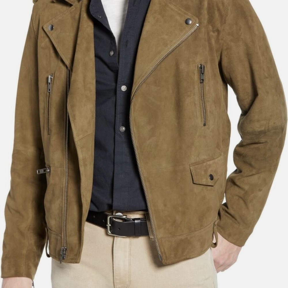 Biker jackets are always cool and in... but in green suede even more so!